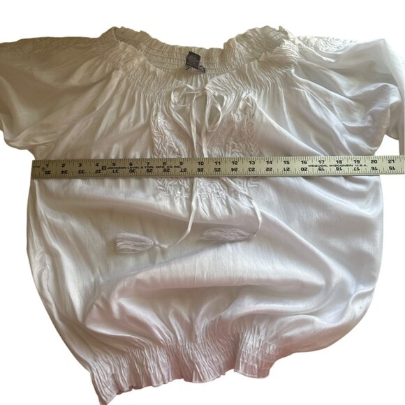 Isabella Rodriguez White Long Sleeve L Blouse Embroidered Tassel Tie Closure - Picture 7 of 9